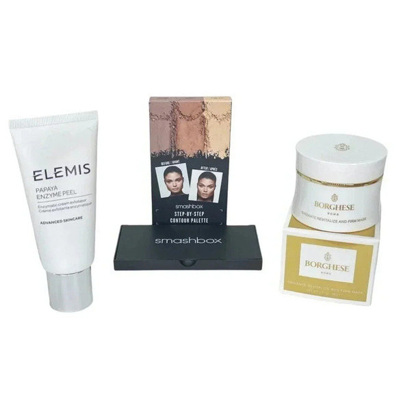5 Piece Gold Quilted Puffer Tote Womens Skin Care Set - Elemis Smashbox Borghese - Picture 3 of 15